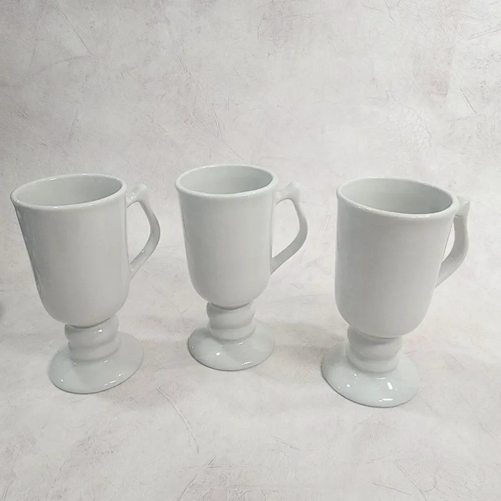 3 Vtg Hall Footed Goblet Mugs‎ White 6” Tall Made in USA Replacement 1272